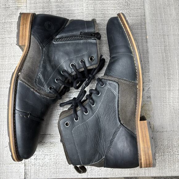 STEVE MADDEN Men’s Leather Cap Toe Lace-Up Boots Roy Black Gray Size 8 main image 6